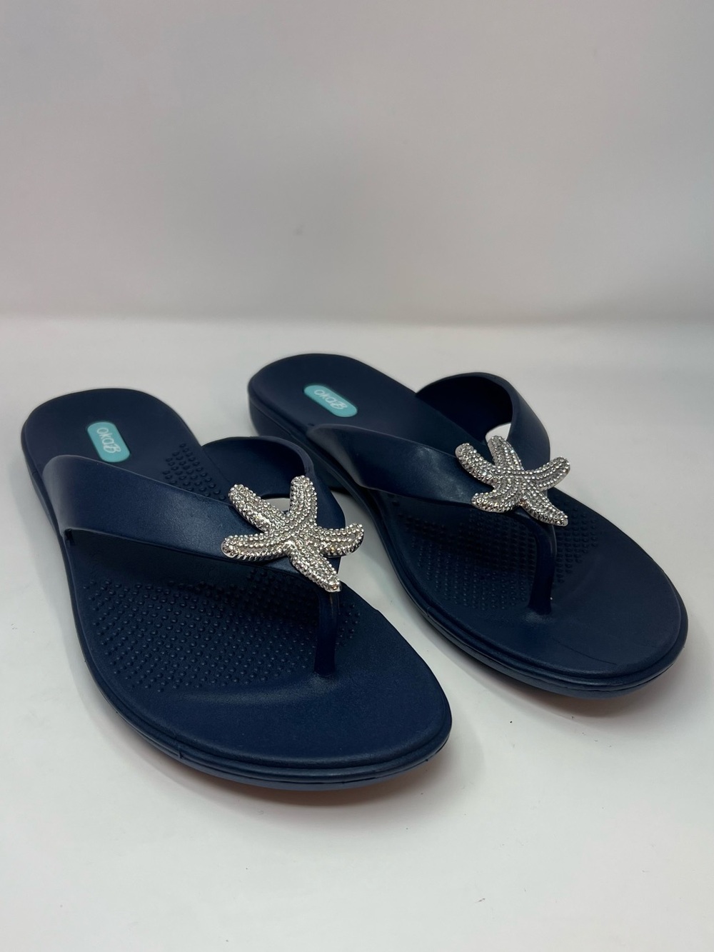 Okabashi Navy Flip Flop Sandals with Rhinestone Starfish